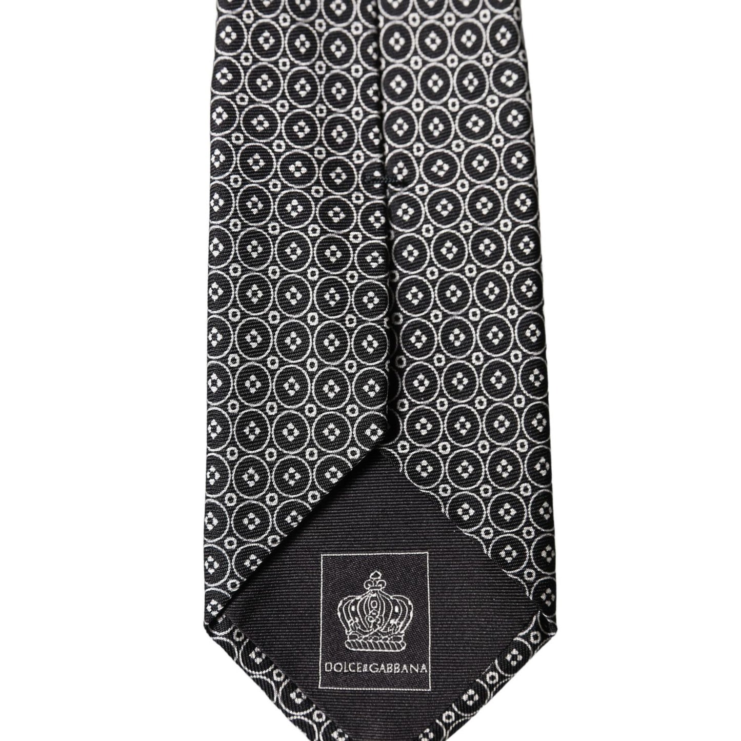 Dolce & Gabbana Gray White Patterned Silk Adjustable Men Necktie Tie