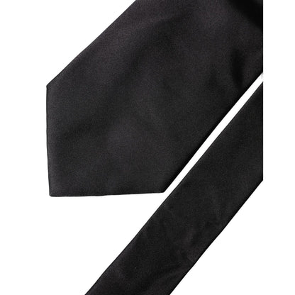 Dolce & Gabbana Black Solid Satin Silk Adjustable Women Necktie Tie