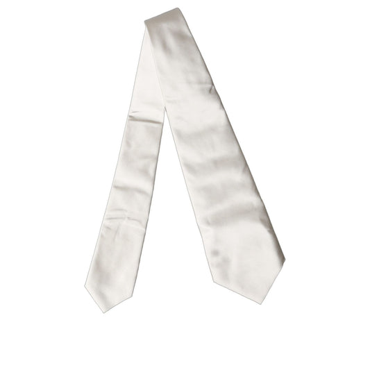 Dolce & Gabbana Off White Solid Silk Adjustable Women Tied Necktie Tie