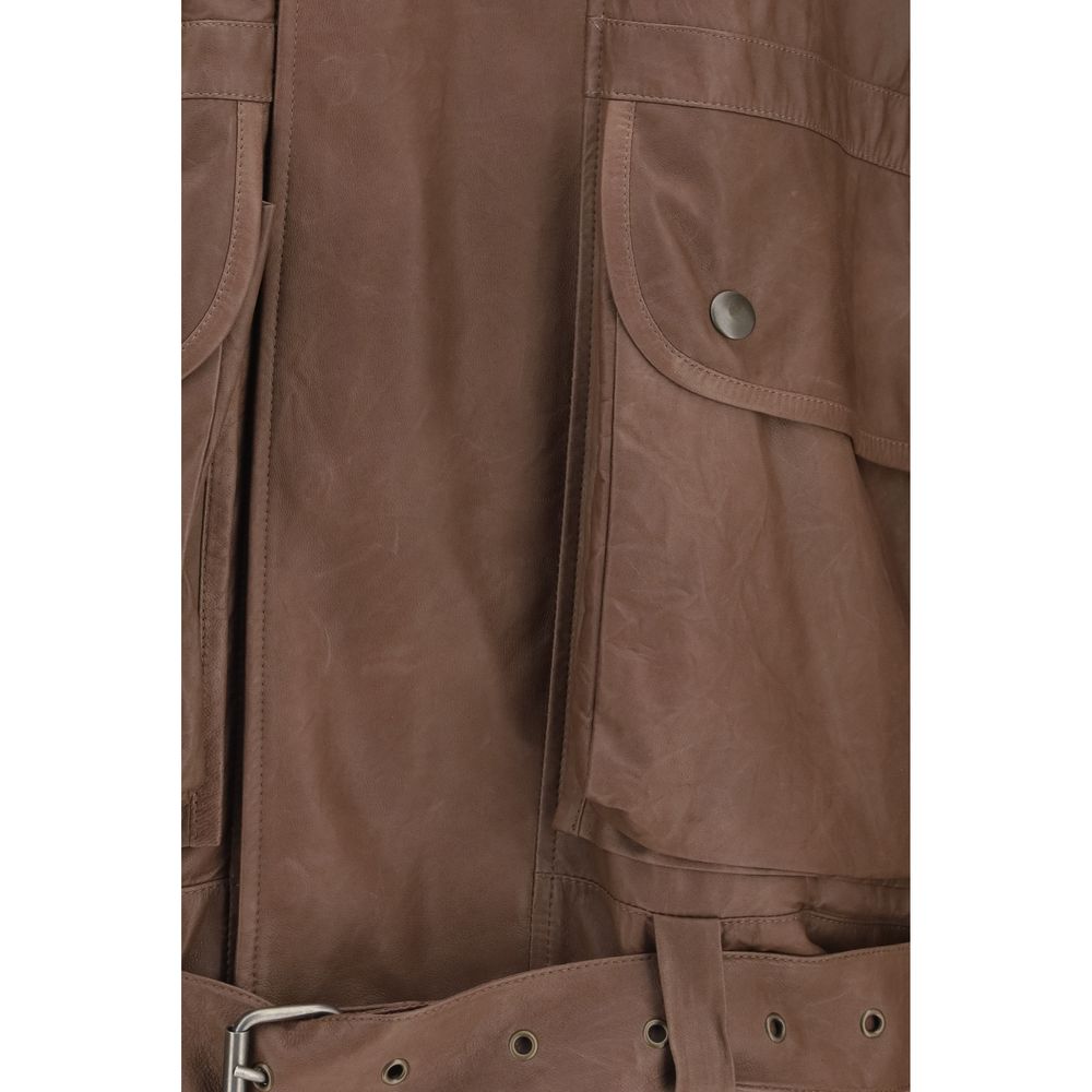 Calvin Klein Brown Lamb Ovis Aries Aries Leather Jacket