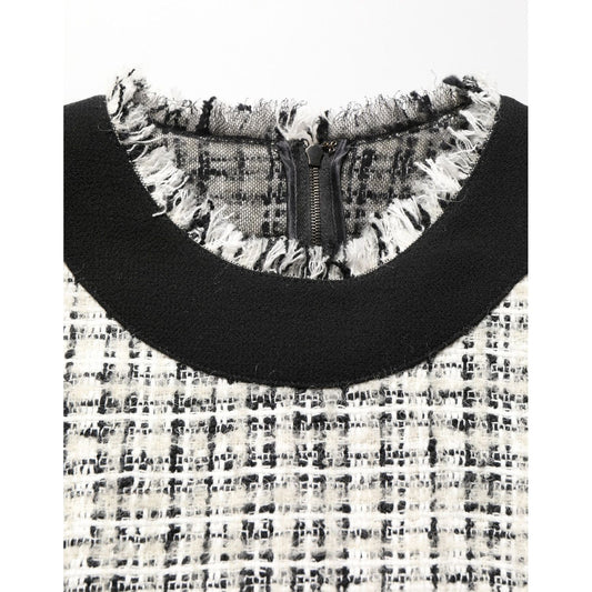 Dolce & Gabbana Black White Tweed Sheath A-line Midi Dress