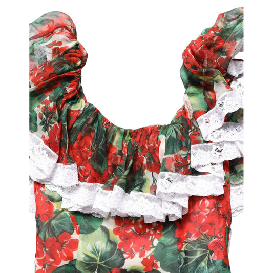 Dolce & Gabbana Multicolor Geranium Flower Lace Maxi Dress
