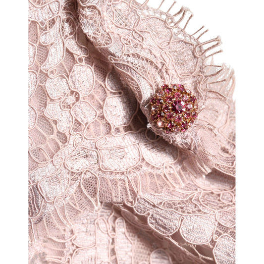 Dolce & Gabbana Pink Lace Long Sleeves Evening Gown Dress
