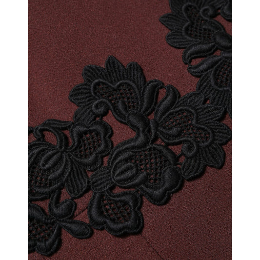 Dolce & Gabbana Maroon Lace Sleeveless Knee Length Dress