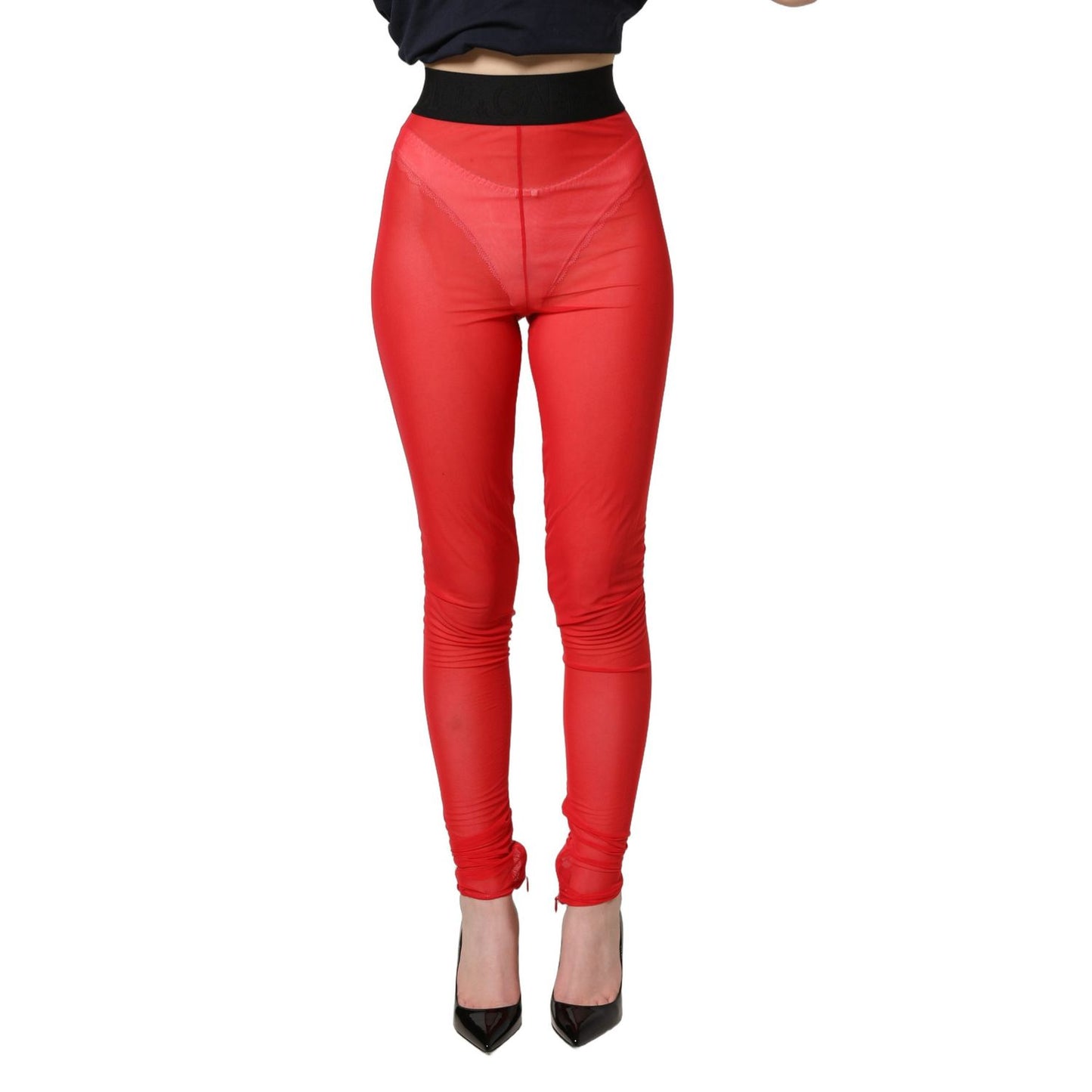Dolce & Gabbana Red Nylon Stretch Slim Legging Trouser Pants