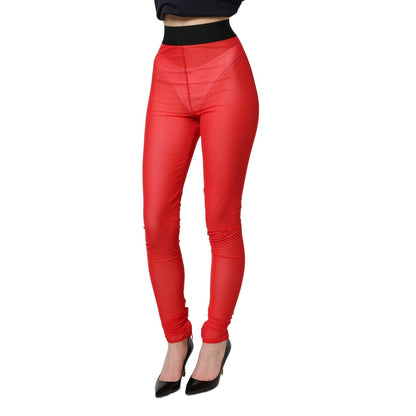 Dolce & Gabbana Red Nylon Stretch Slim Legging Trouser Pants