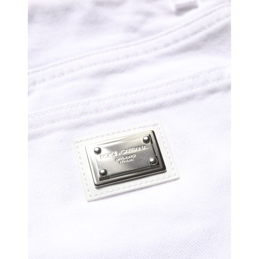 Dolce & Gabbana White Cotton HighWaist Denim Hotpants Shorts