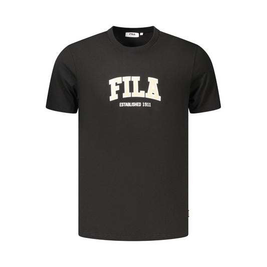 Fila Black Cotton Men's T-Shirt with FILA logo, short-sleeve crew neck, eco-friendly 100% organic cotton, bold and trendy design.