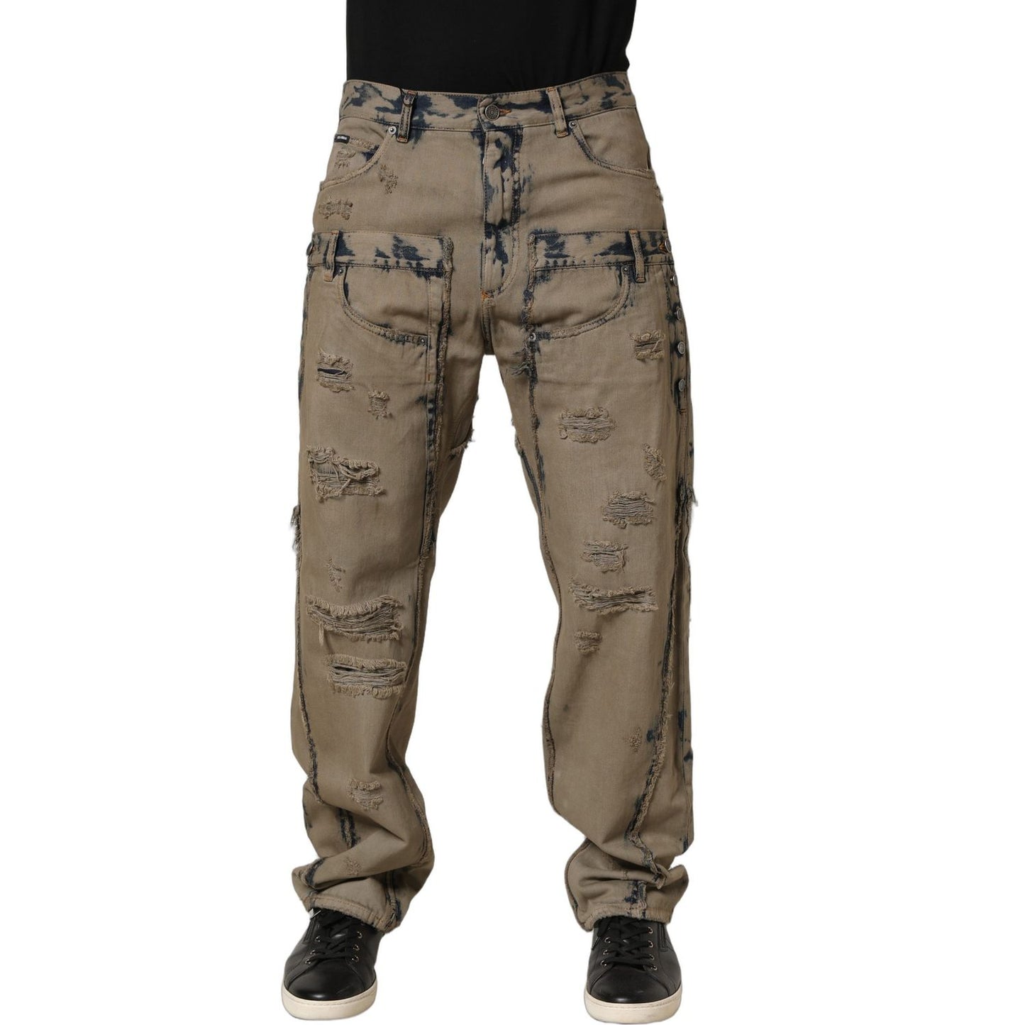 Dolce & Gabbana Beige Bleached Deconstructed Men Denim Jeans