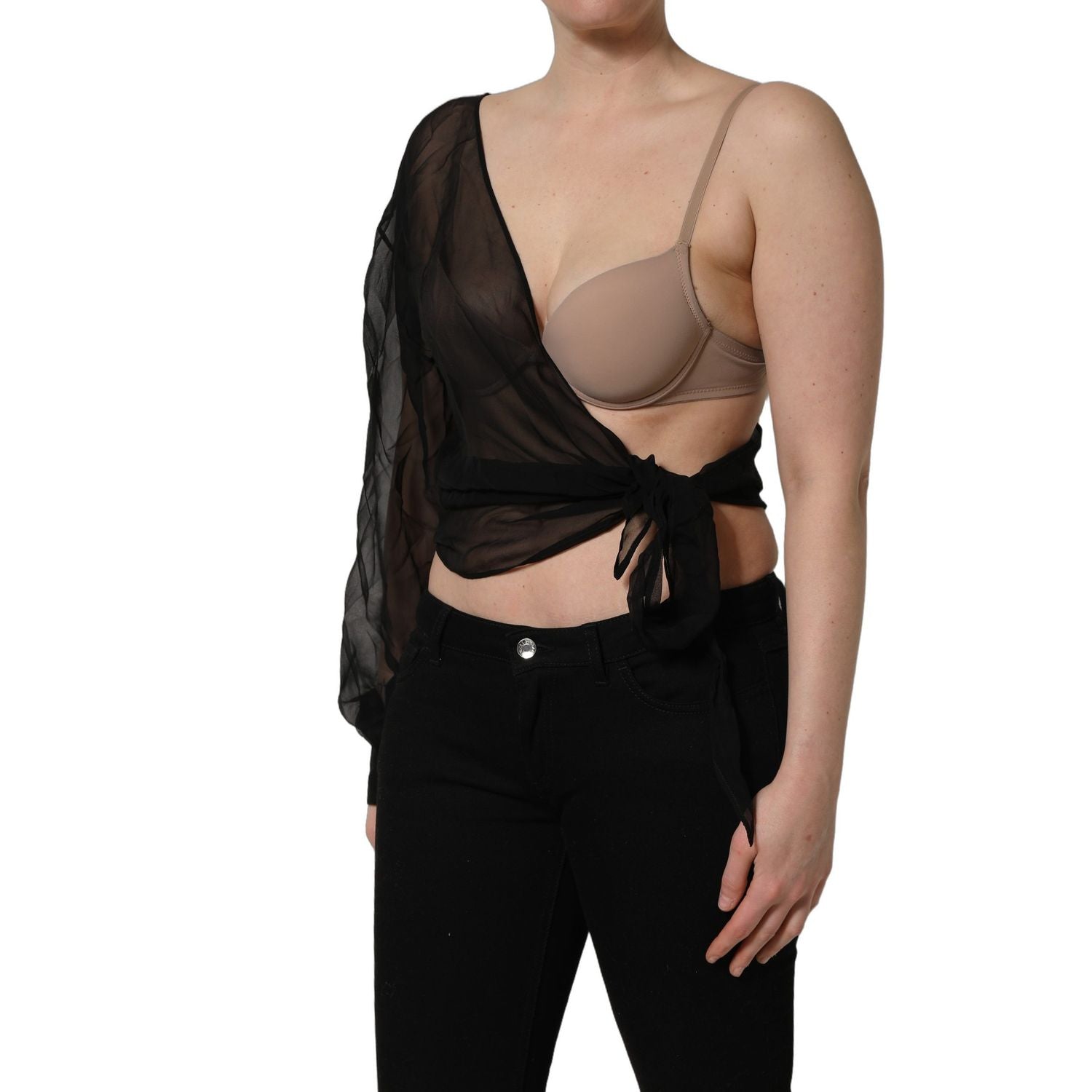 Dolce & Gabbana Black Wrap Sheer Chiffon One Shoulder Top