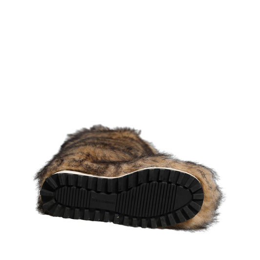 Dolce & Gabbana Brown Faux Skim Ski Fur Knee High Boots Shoes