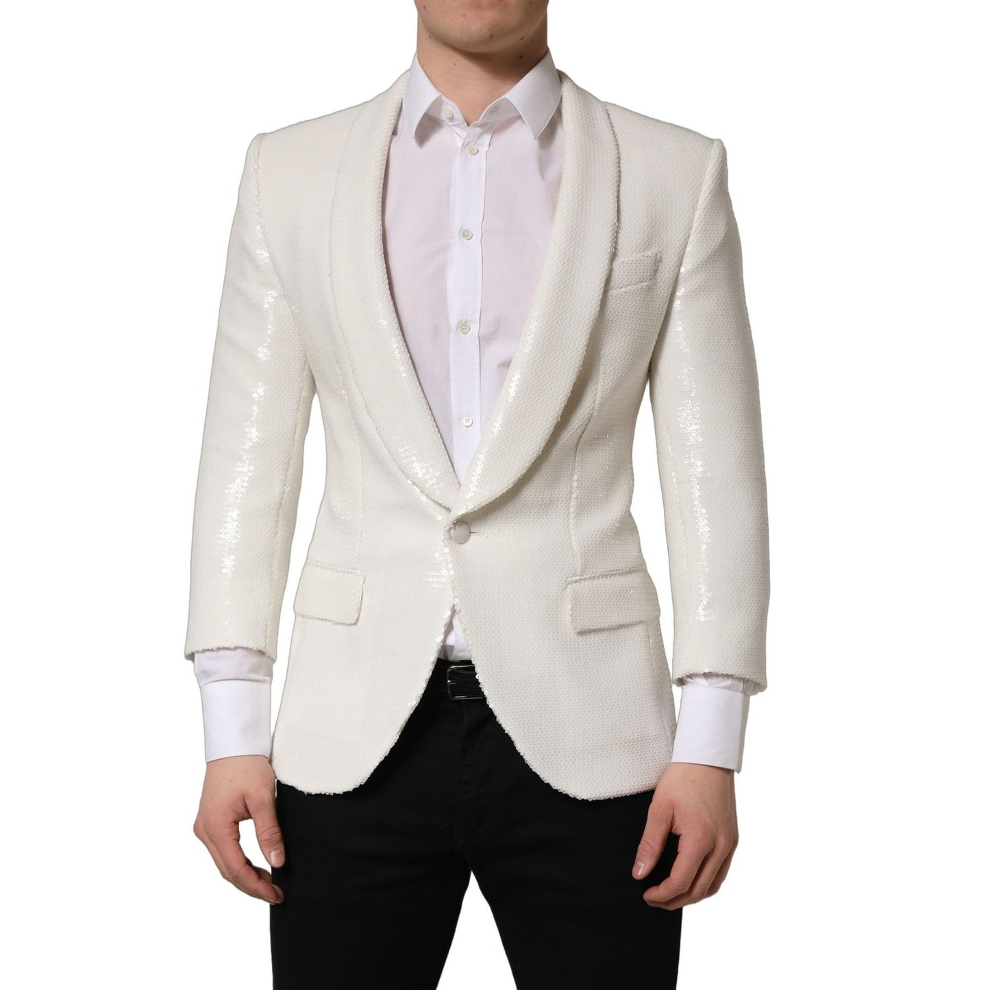 Dolce & Gabbana White Viscose Single Breasted Blazer Jacket