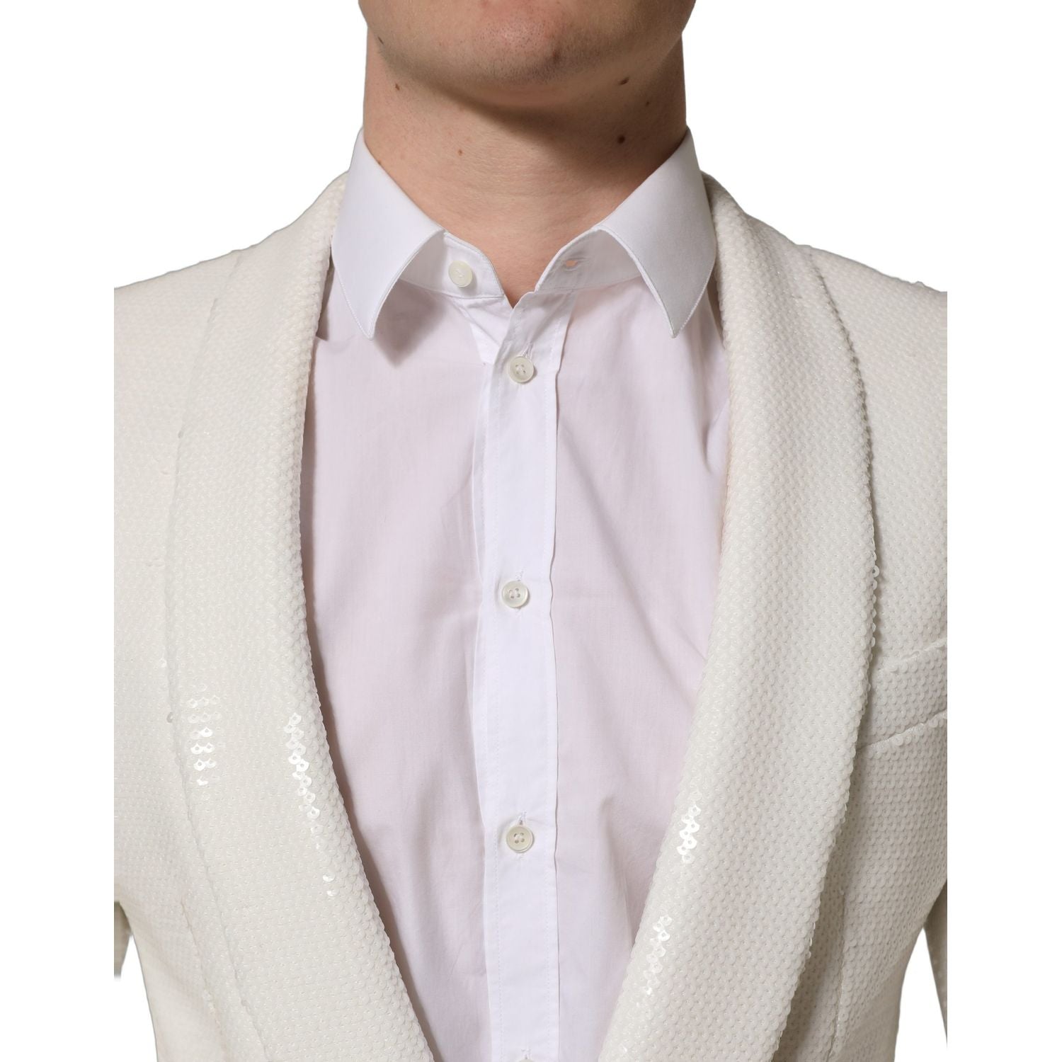 Dolce & Gabbana White Viscose Single Breasted Blazer Jacket