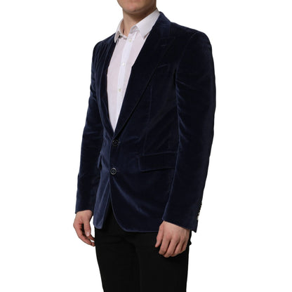 Dolce & Gabbana Blue Velvet Single Breasted Blazer Jacket