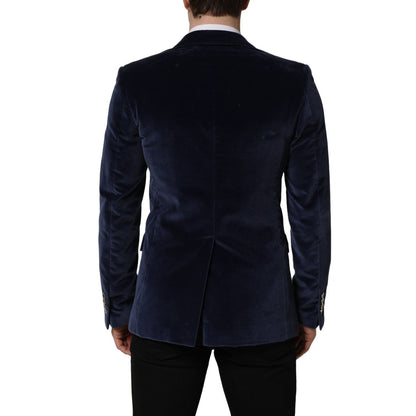 Dolce & Gabbana Blue Velvet Single Breasted Blazer Jacket