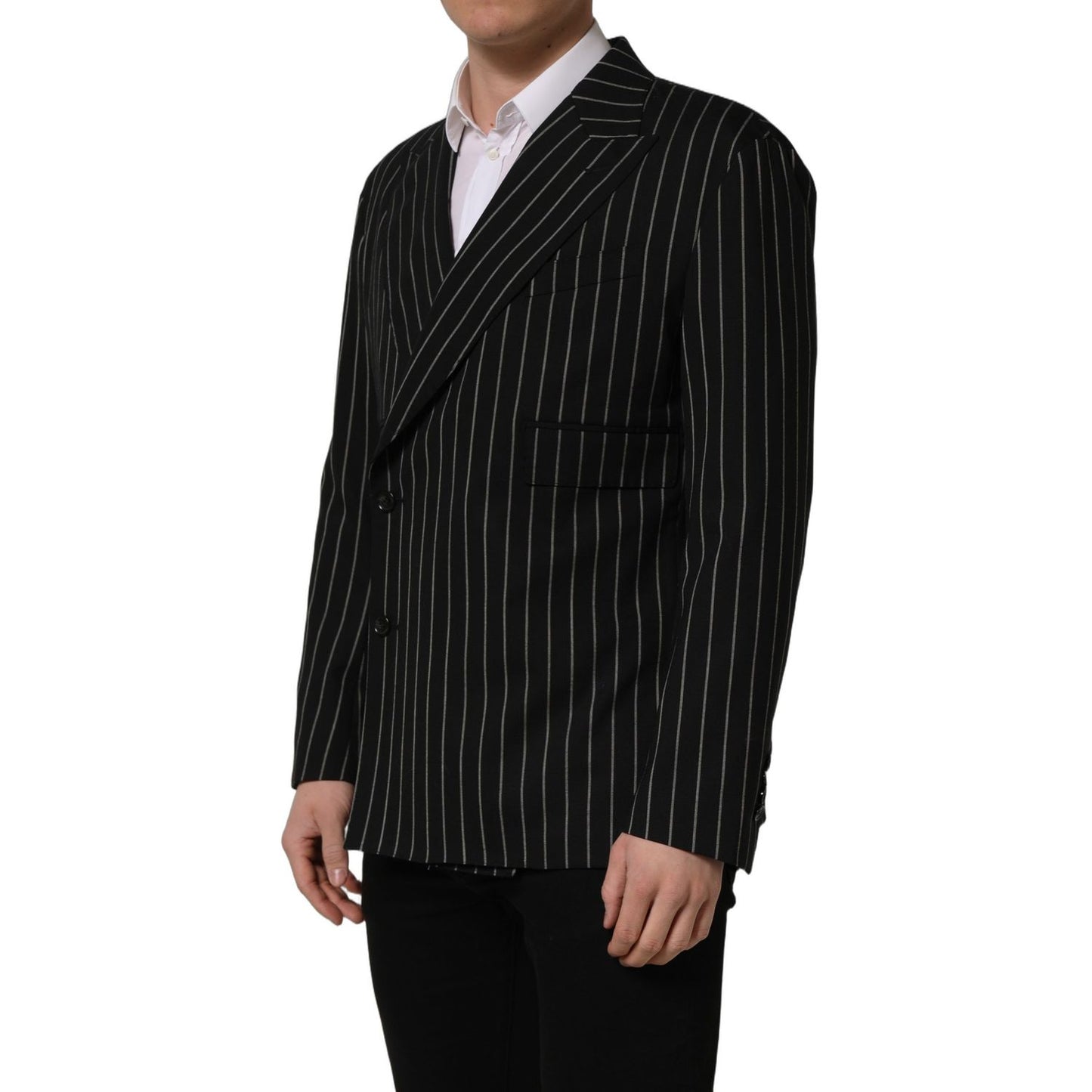 Dolce & Gabbana Black Stripes Wool Double Breasted Jacket
