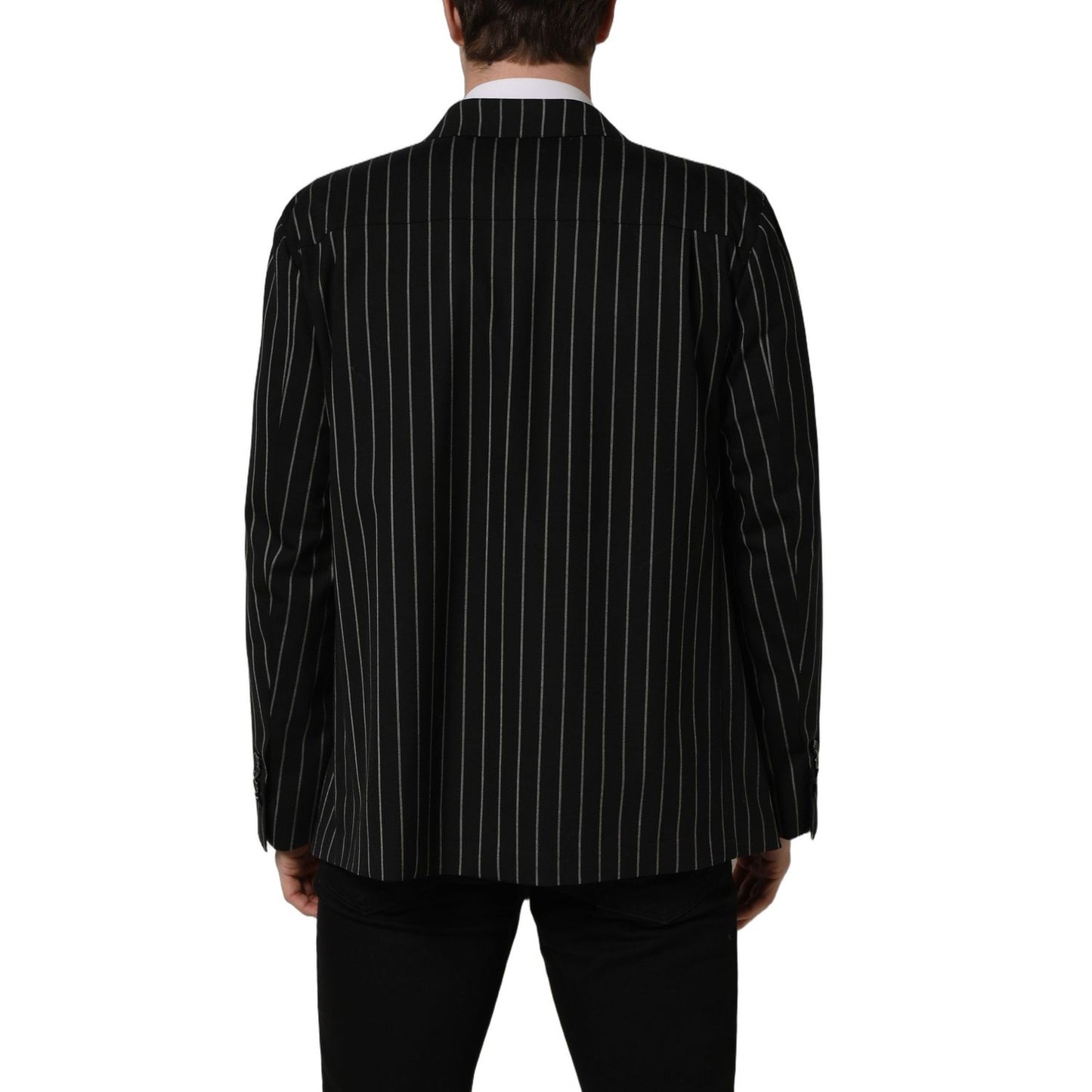 Dolce & Gabbana Black Stripes Wool Double Breasted Jacket