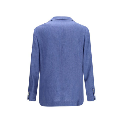 Brunello Cucinelli Blue Linen Full-Length Jacket