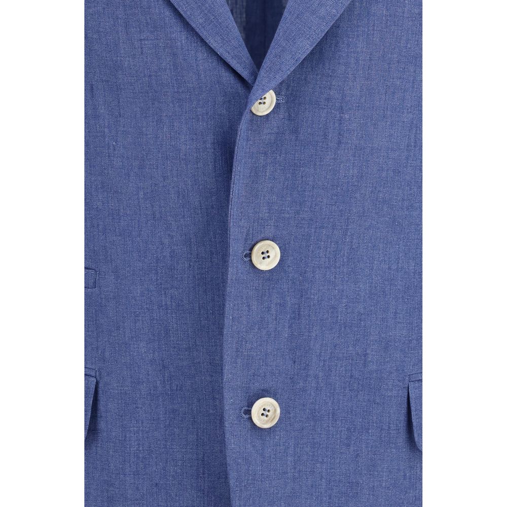 Brunello Cucinelli Blue Linen Full-Length Jacket