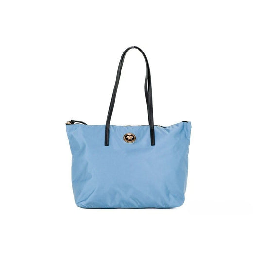 Versace Portuna Medusa Medium Cornflower Blue Nylon Leather Tote Bag Purse