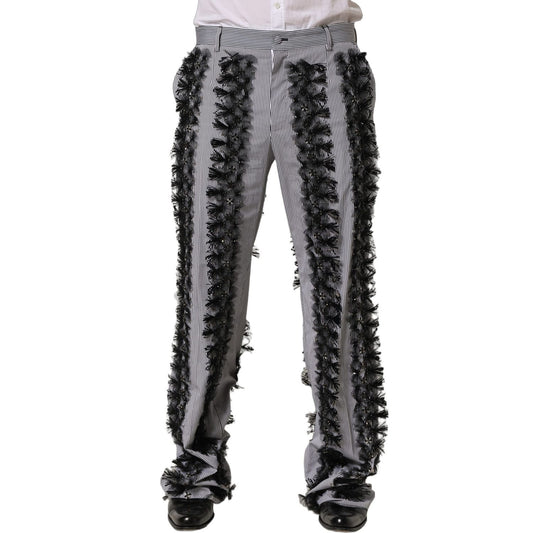 Dolce & Gabbana BlackGray Pinstripe Embellished Trouser Pants