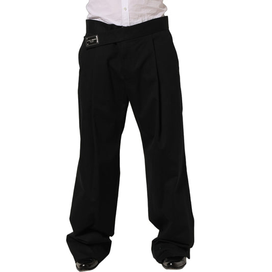 Dolce & Gabbana Black Cotton Straight Leg DressTrouser Pants