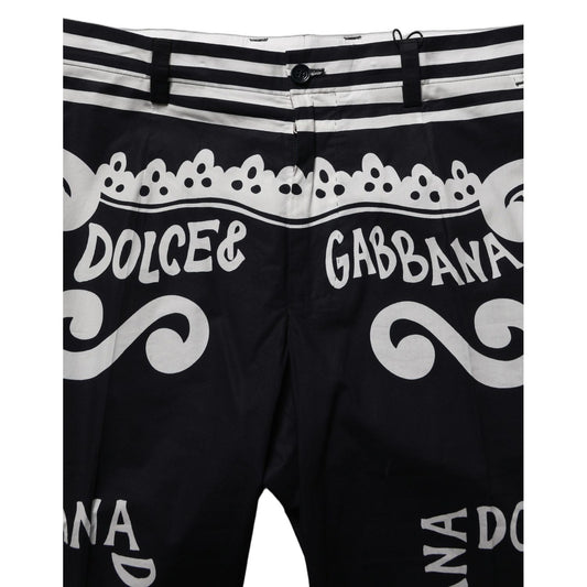 Dolce & Gabbana Black Cotton Poplin MarinaPrint Trouser Pants