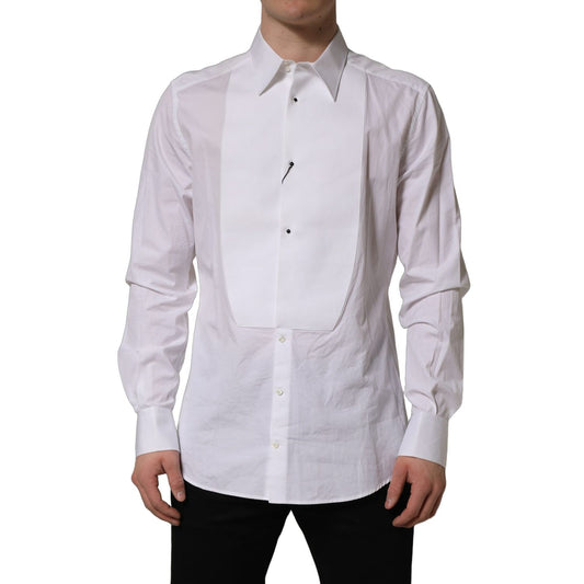 Dolce & Gabbana White GOLD Long Sleeves Bib Men Dress Shirt