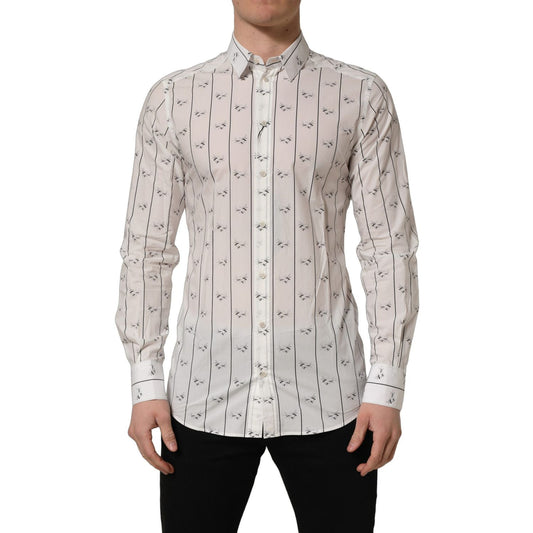 Dolce & Gabbana White Bee Print Cotton GOLD Fit Dress Shirt