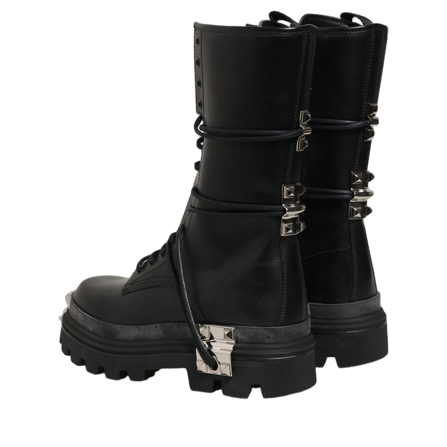 Dolce & Gabbana Black Stud Platform Combat High Boots Shoes