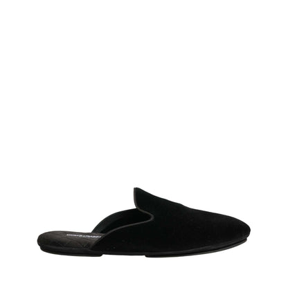 Dolce & Gabbana Black Suede Slides Flat Slipper Men Shoes