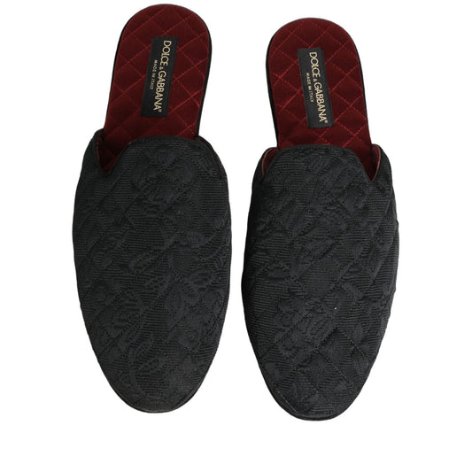 Dolce & Gabbana Black Floral Brocade Slides Slippers Shoes