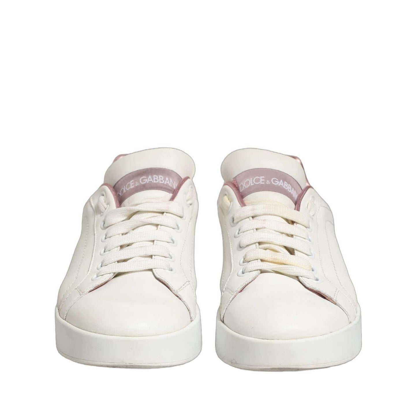 Dolce & Gabbana White Pink Leather Low Top Sneakers Shoes