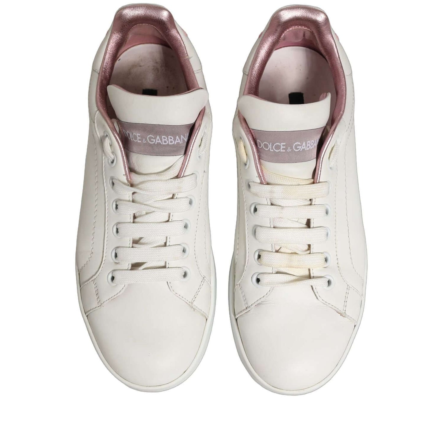 Dolce & Gabbana White Pink Leather Low Top Sneakers Shoes
