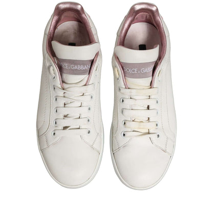 Dolce & Gabbana White Pink Leather Low Top Sneakers Shoes