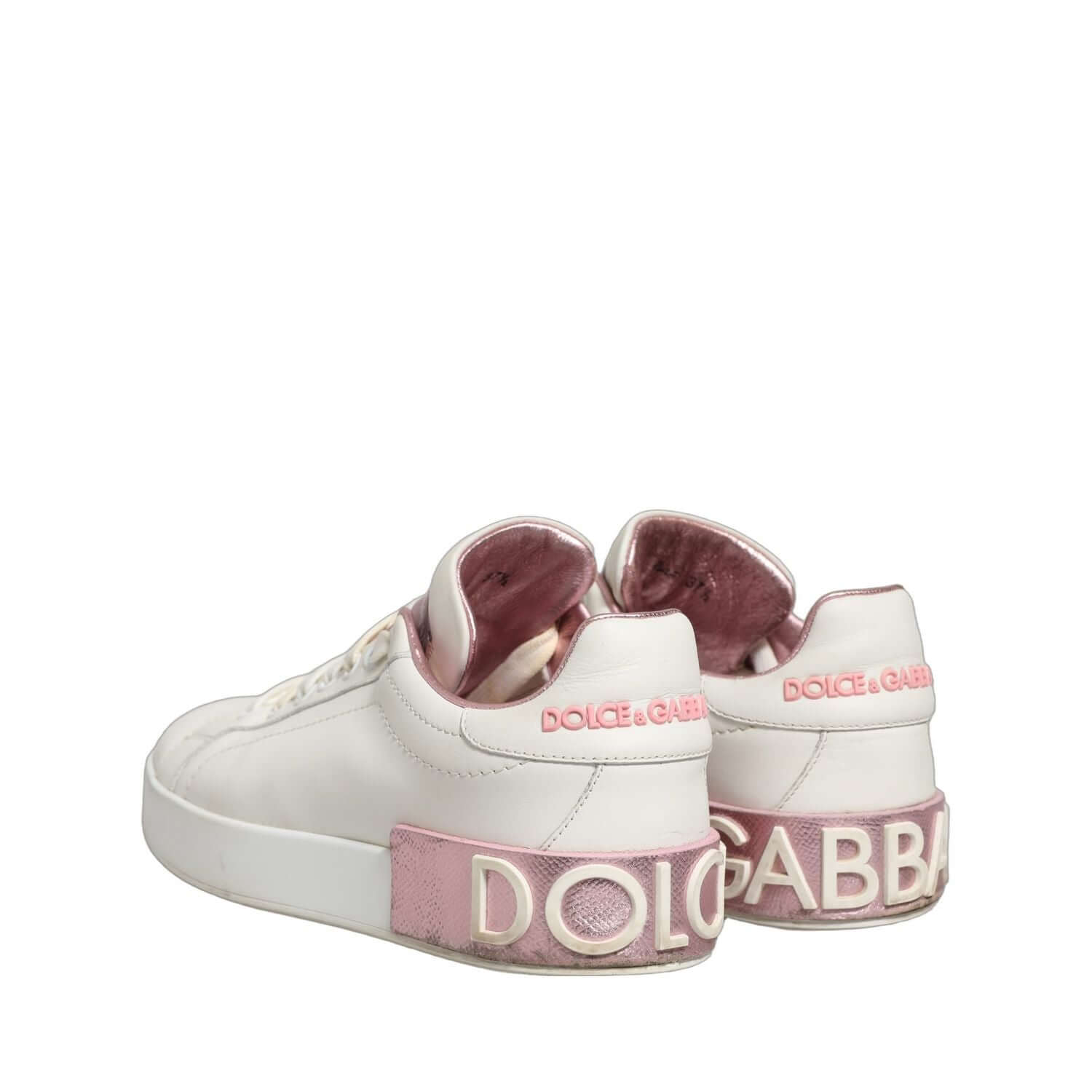 Dolce & Gabbana White Pink Leather Low Top Sneakers Shoes