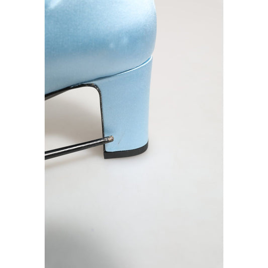 Dolce & Gabbana Light Blue Satin Knee High Boots Shoes