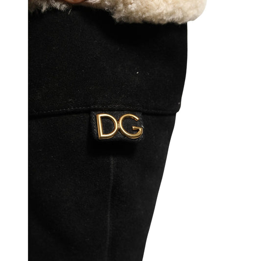 Dolce & Gabbana Suede Leather Knee High Boots Black