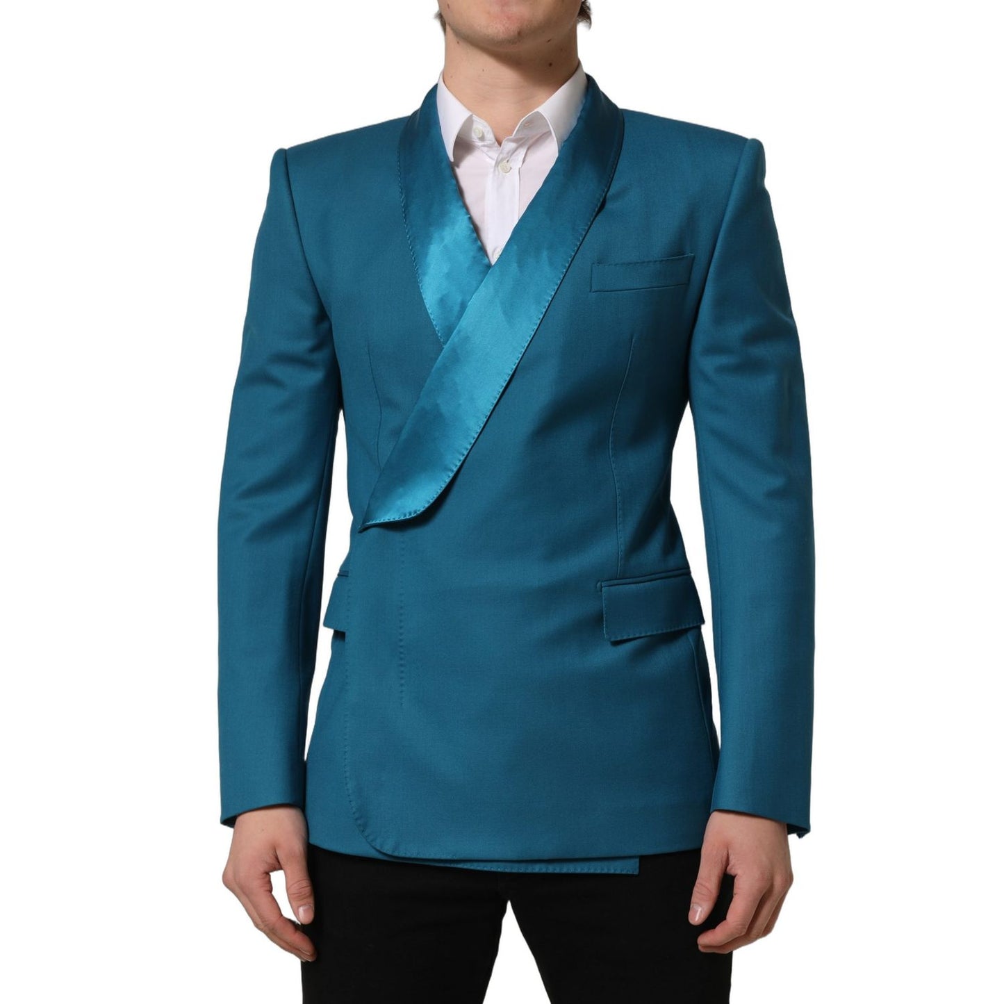 Dolce & Gabbana Teal Wool Double Breasted Formal Coat Blazer