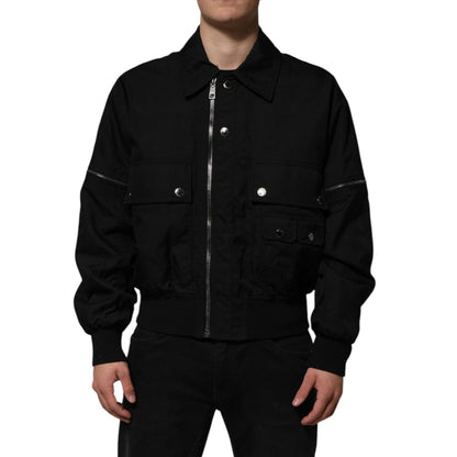 Dolce & Gabbana Black Nylon Full Zip Blouson Bomber Jacket