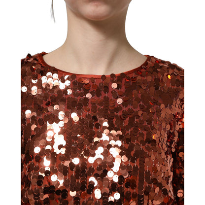 Dolce & Gabbana Red Sequined Long Sleeves Crop Blouse Top