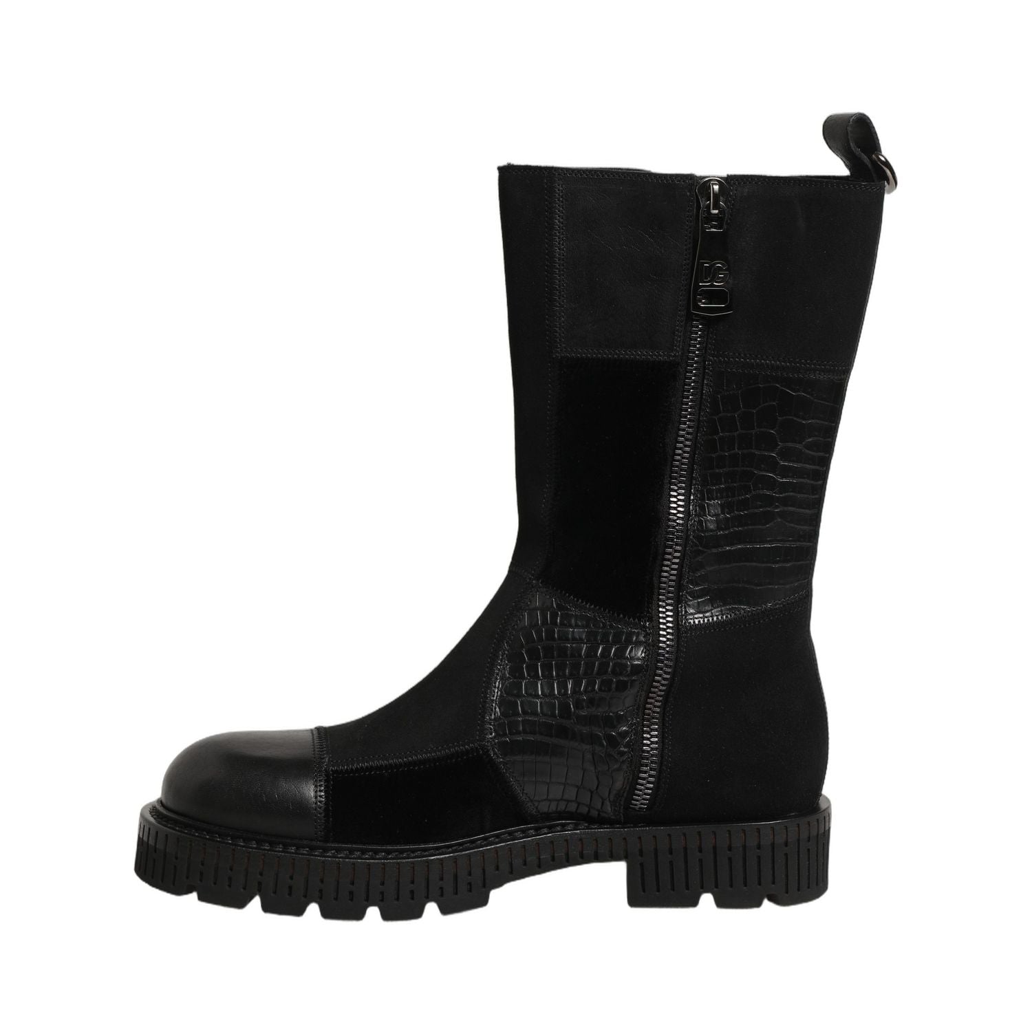 Dolce & Gabbana Black Patchwork Leather Mid Calf Boots Shoes