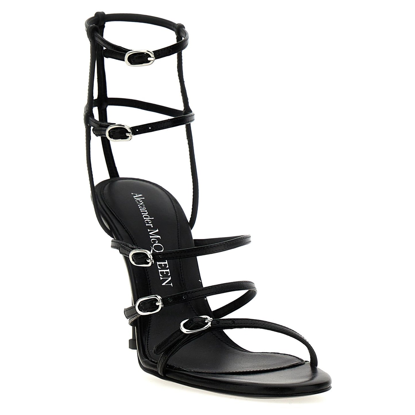 Alexander McQueen Black Lambskin Stiletto Heel Sandals
