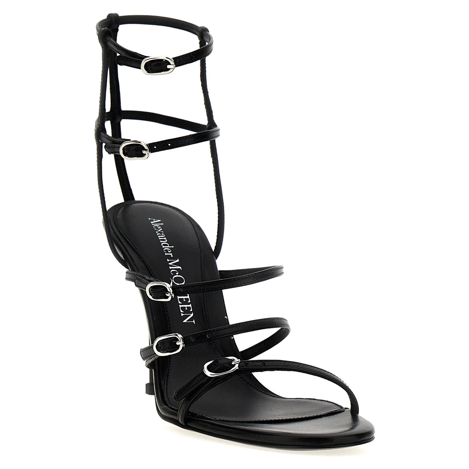 Alexander McQueen Black Lambskin Stiletto Heel Sandals