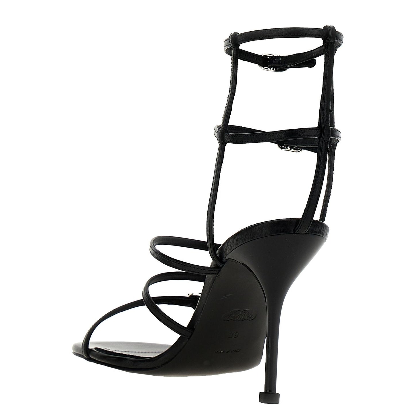 Alexander McQueen Black Lambskin Stiletto Heel Sandals