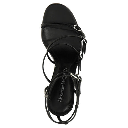 Alexander McQueen Black Lambskin Stiletto Heel Sandals