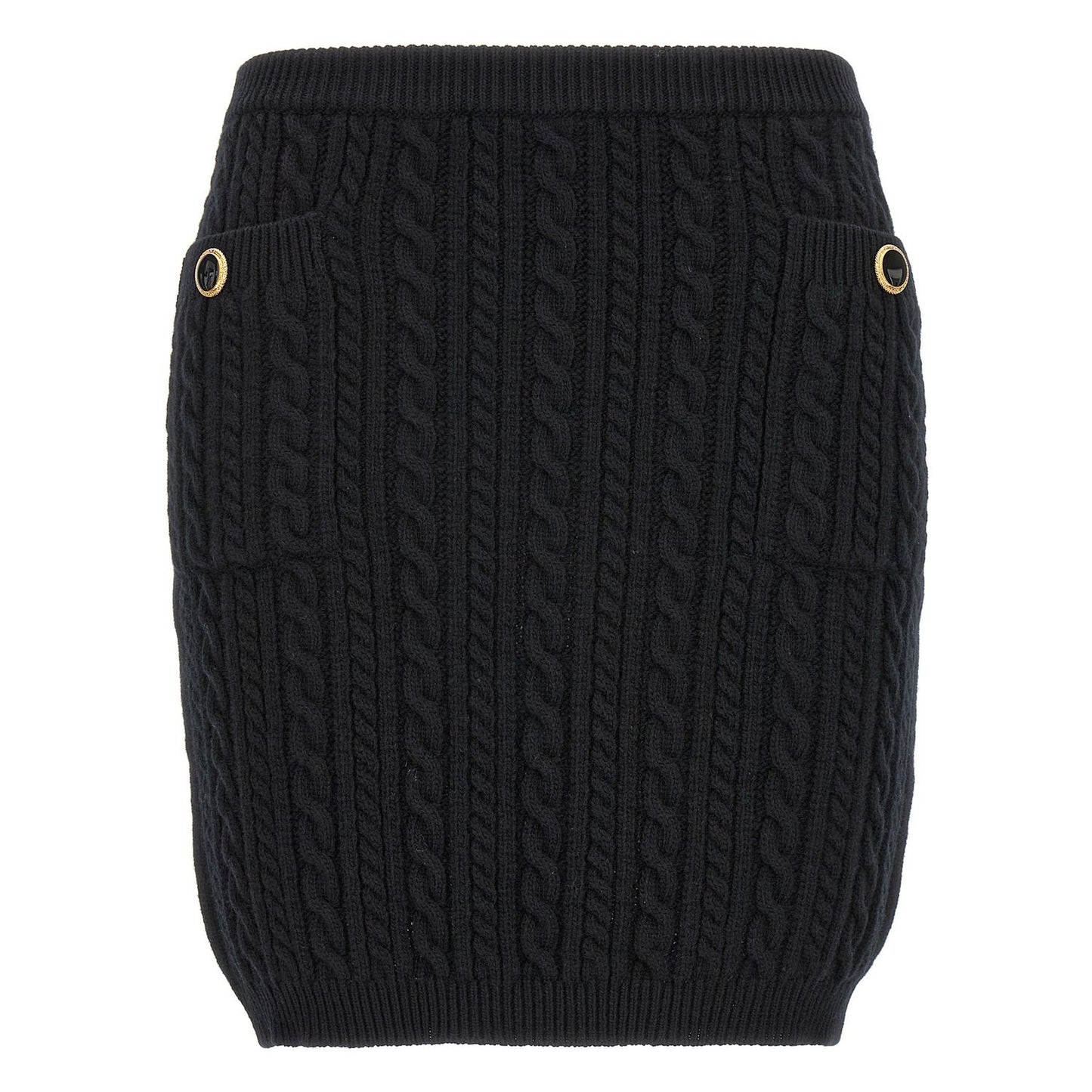 Alessandra Rich Black Wool Long Skirt