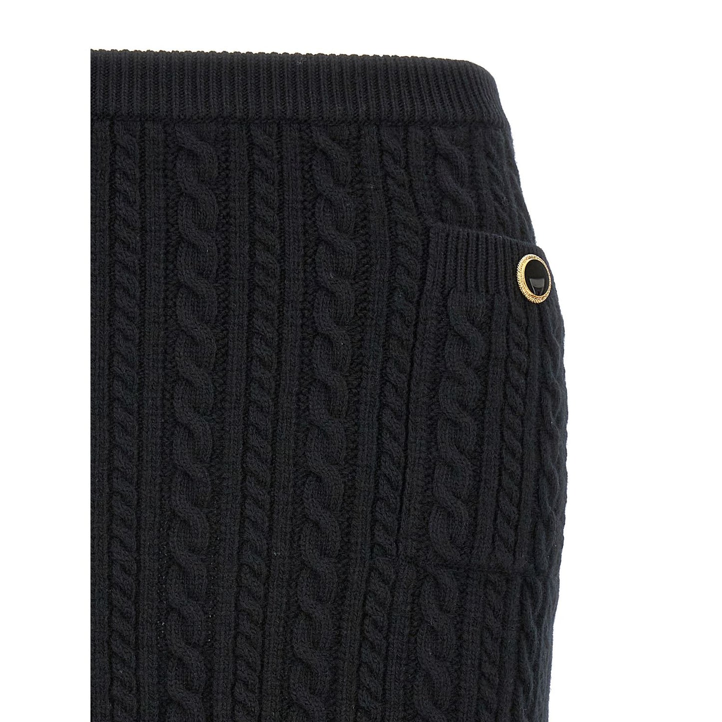 Alessandra Rich Black Wool Long Skirt