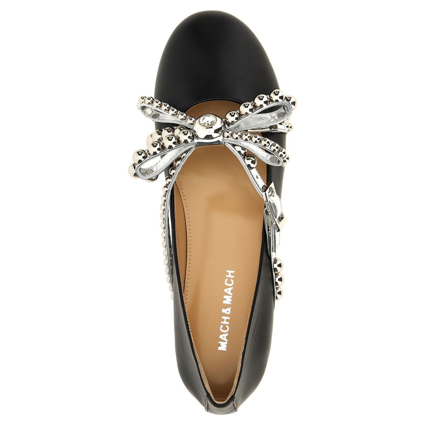 MACH & MACH Black Leather Ballet Flats