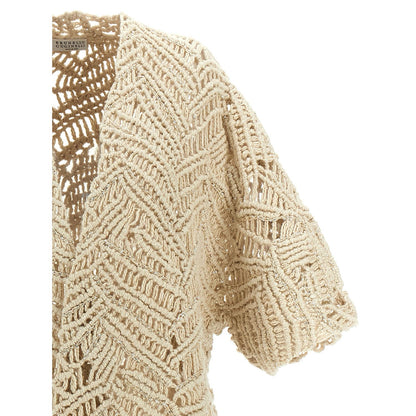 Brunello Cucinelli Beige Silk Cardigan